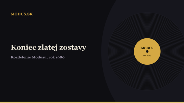 Vinylová platňa v štýle portálu Modus.sk s nadpisom Koniec zlatej zostavy
